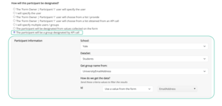The participant will be a group designated by API call further instructions